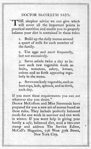 balanced diet, 1926