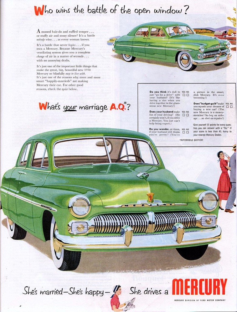 vintage ad for Mercury cars, 1950