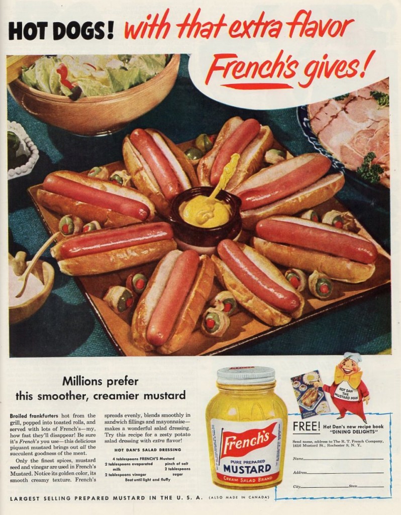 vintage french mustard ad with hot dogs