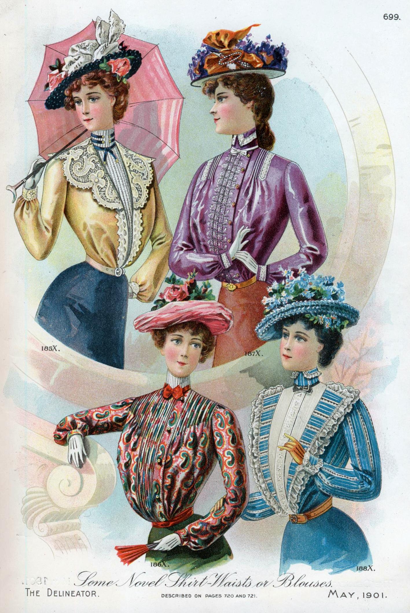 Vintage fashion, womens’ blouses and shirtwaists from 1901